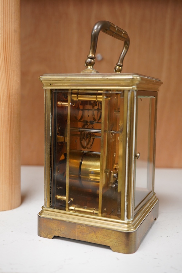 J. W. Benson, a brass carriage timepiece, 15cm